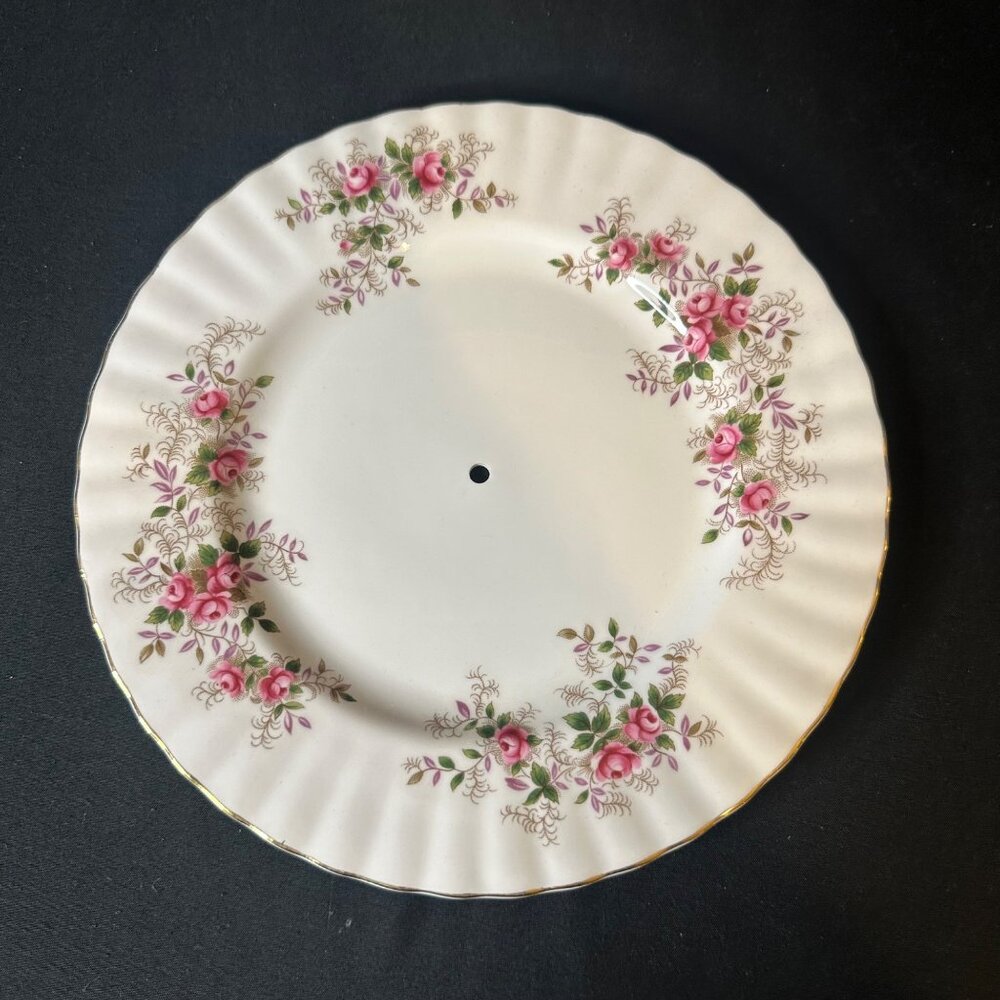 VTG Royal Albert Lavender Rose 8" Replacement Piece For Dessert Stand w/ Hole